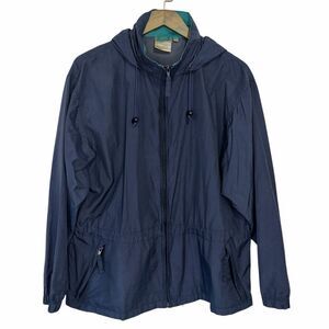 Vintage L.L.Bean Windbreaker Jacket Womens Medium Navy Blue Hooded Zip Up